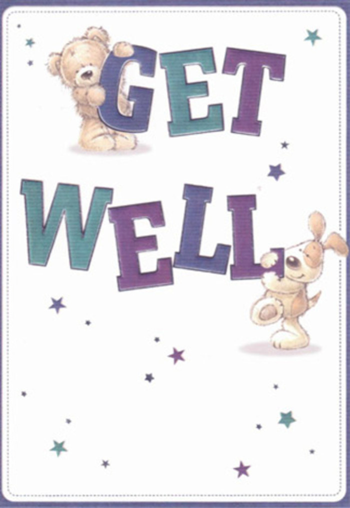 A gentle celebration of encouragement, this get well card is anchored in the character of Marylebone, blending sweet illustrations and thoughtful design. The smiling bear and pup, surrounded by playful stars, embody a spirit of heartfelt goodwill often felt near Paddington Street Gardens. Large, confident 'GET WELL' letters, shaded in striking purples and cool aquas, ground the card in reassurance and positivity. The tactile impression is vivid: the bear appears plush and comforting, the puppy's ears seem velvety soft-sensations as inviting as fragrant petals at Marylebone Florist. This is the visual equivalent of gifting a hand-tied bouquet to a friend, every element carefully placed to deliver tenderness and hope. The light, whimsical mood is ideal for lifting someone's spirits, regardless of age-a reflection of Marylebone's generous and caring community spirit.